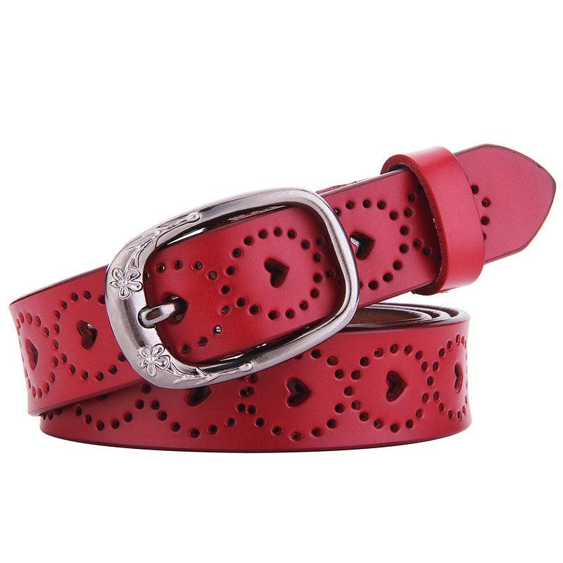 Openwork Leather Belt For Women With Heart Patterns, Talma Model - Leather Purse Backpack