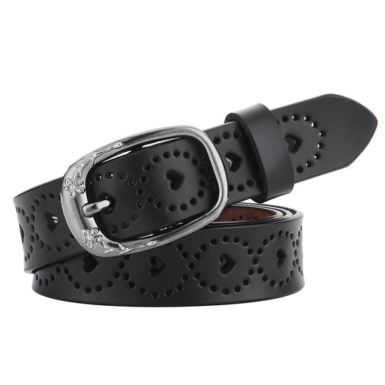 Openwork Leather Belt For Women With Heart Patterns, Talma Model - Leather Purse Backpack