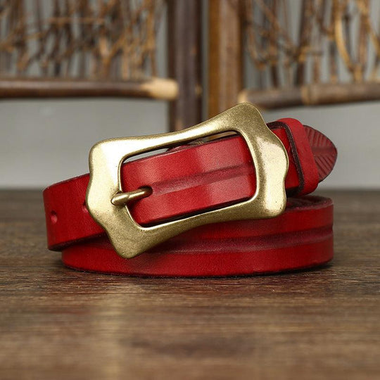 Leather Belt With Feather Pattern, For Women, Radhika Model - Leather Purse Backpack