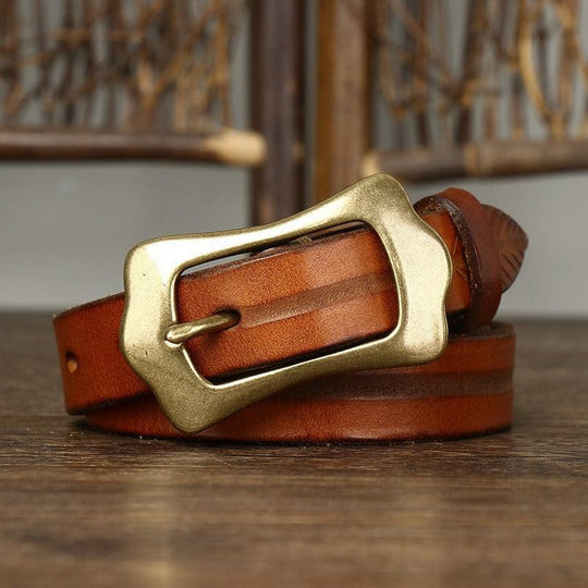 Leather Belt With Feather Pattern, For Women, Radhika Model - Leather Purse Backpack