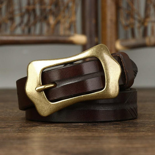 Leather Belt With Feather Pattern, For Women, Radhika Model - Leather Purse Backpack