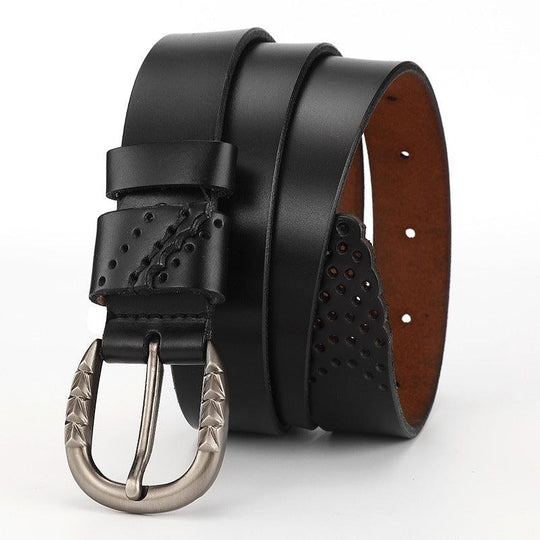 Leather Belt With Openwork Details For Women, Dina Model - Leather Purse Backpack