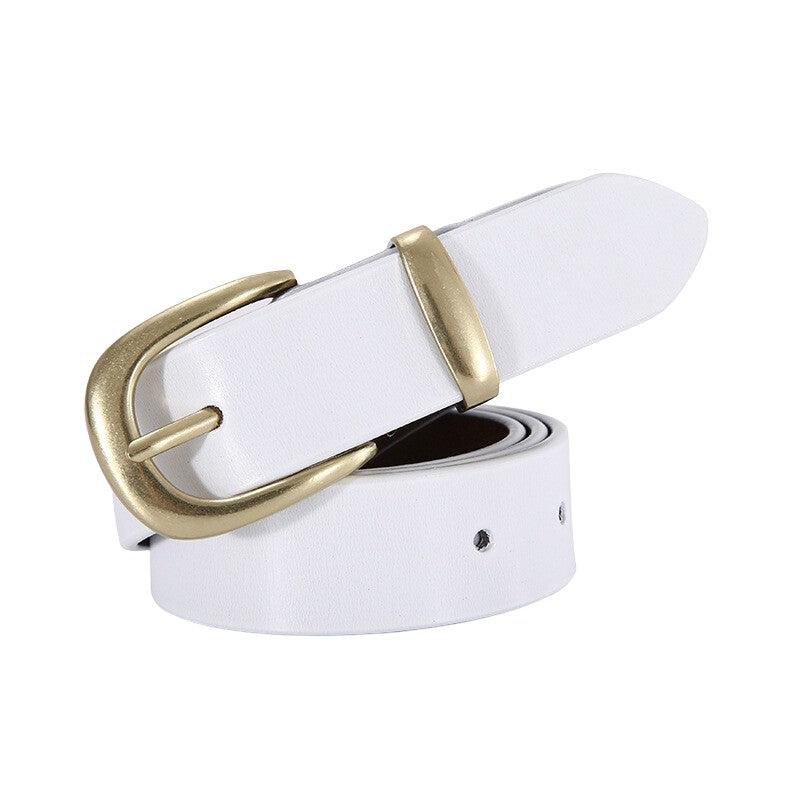 Smooth Leather Belt With Gold Buckle For Women, Agathe Model - Leather Purse Backpack