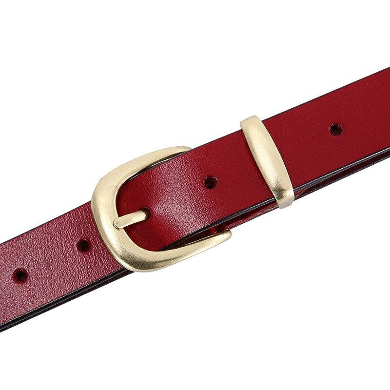 Smooth Leather Belt With Gold Buckle For Women, Agathe Model - Leather Purse Backpack