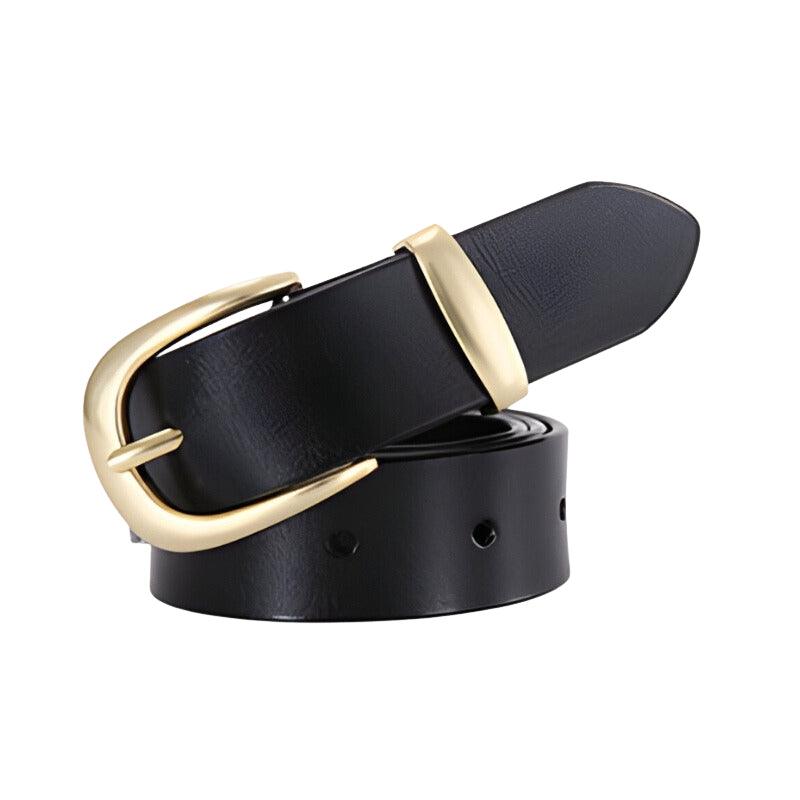 Smooth Leather Belt With Gold Buckle For Women, Agathe Model - Leather Purse Backpack