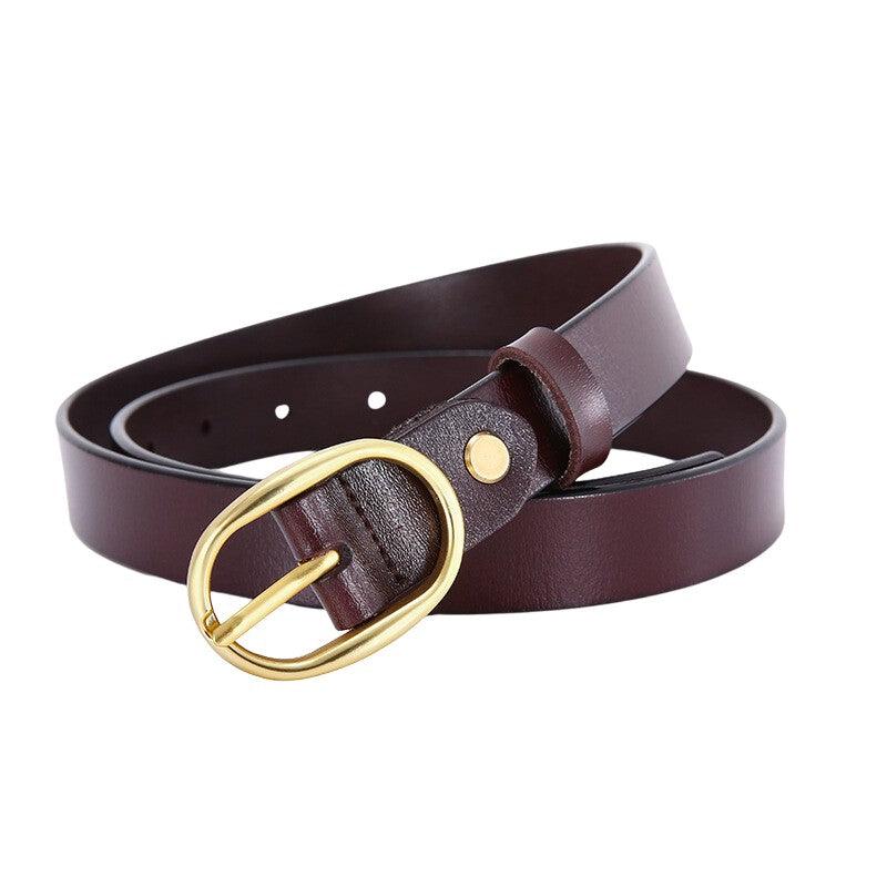 Smooth Leather Belt With Gold Oval Buckle For Women, Fiona Model - Leather Purse Backpack