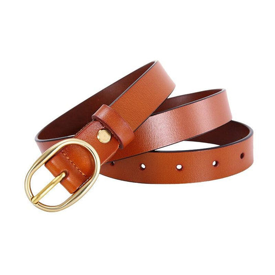 Smooth Leather Belt With Gold Oval Buckle For Women, Fiona Model - Leather Purse Backpack