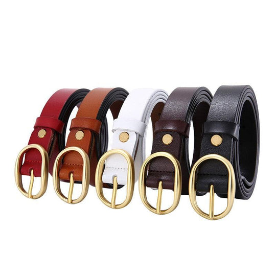 Smooth Leather Belt With Gold Oval Buckle For Women, Fiona Model - Leather Purse Backpack