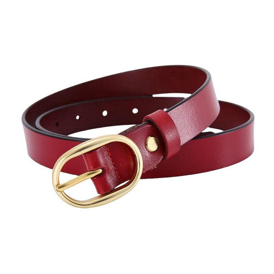 Smooth Leather Belt With Gold Oval Buckle For Women, Fiona Model - Leather Purse Backpack