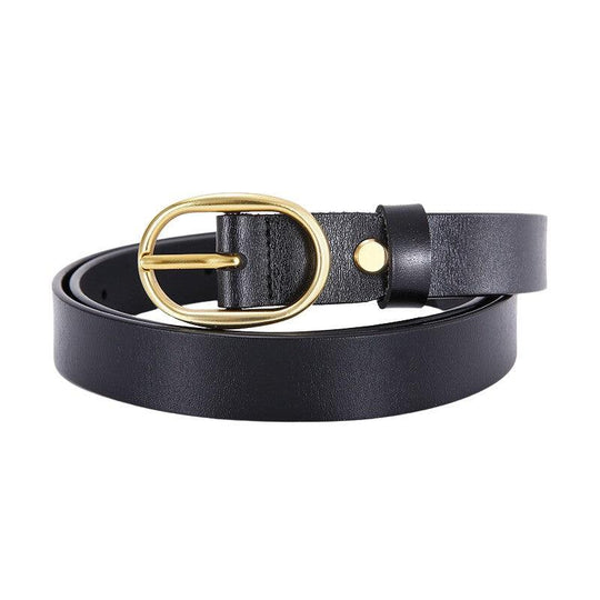 Smooth Leather Belt With Gold Oval Buckle For Women, Fiona Model - Leather Purse Backpack