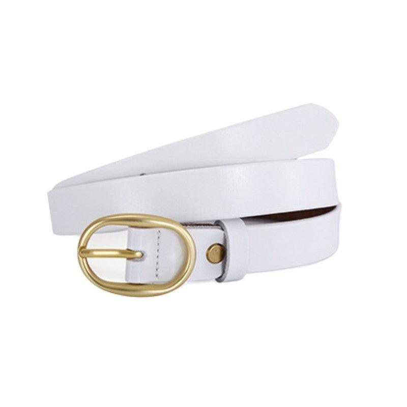 Smooth Leather Belt With Gold Oval Buckle For Women, Fiona Model - Leather Purse Backpack