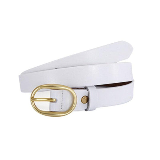 Smooth Leather Belt With Gold Oval Buckle For Women, Fiona Model - Leather Purse Backpack