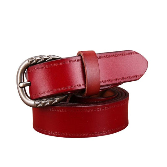 Smooth Leather Belt For Women With Geometric Pattern Buckle, Gaby Model - Leather Purse Backpack