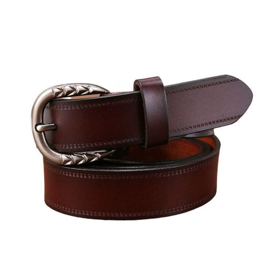 Smooth Leather Belt For Women With Geometric Pattern Buckle, Gaby Model - Leather Purse Backpack
