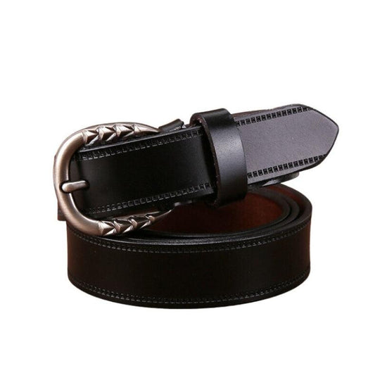 Smooth Leather Belt For Women With Geometric Pattern Buckle, Gaby Model - Leather Purse Backpack