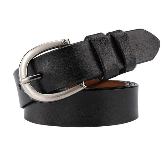 Leather Belt For Women With Star Decor Buckle, Shani Model - Leather Purse Backpack