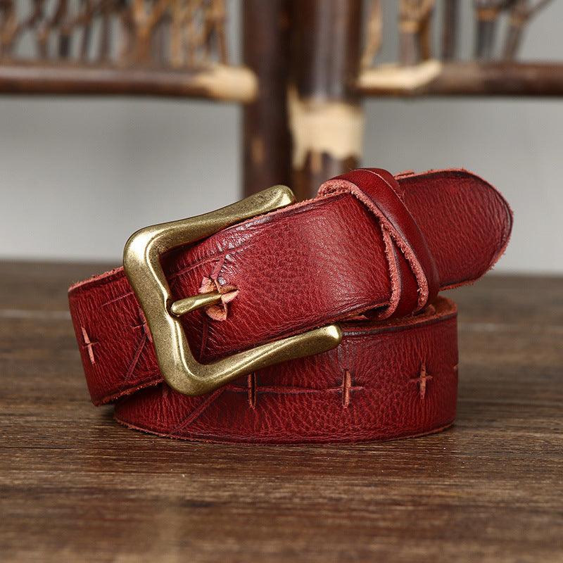 Leather Belt For Women With An Aged Effect, Aishwarya Model - Leather Purse Backpack