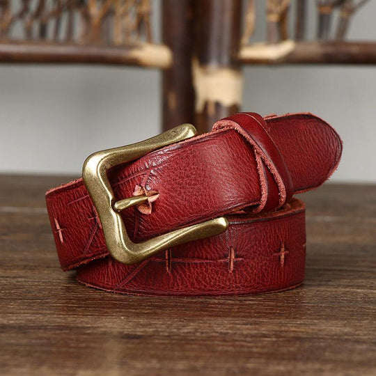 Leather Belt For Women With An Aged Effect, Aishwarya Model - Leather Purse Backpack