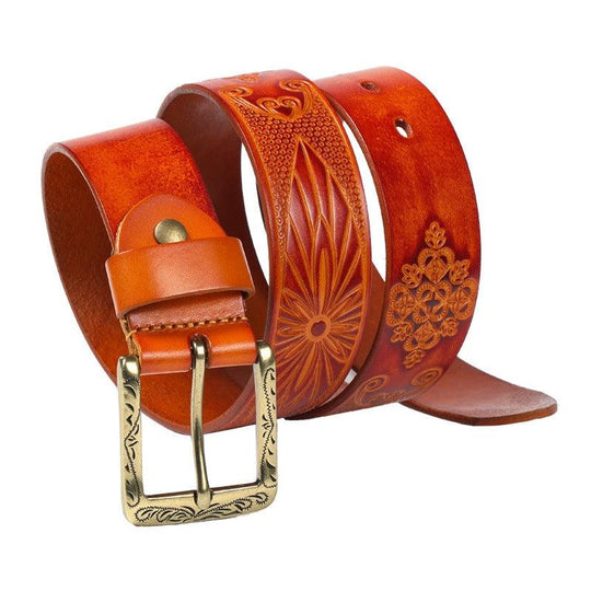 Leather Belt, Textured Bohemian Style For Women, Xioma Model - Leather Purse Backpack
