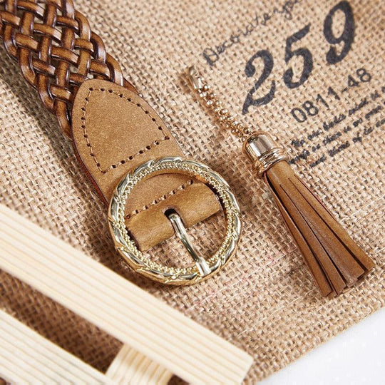 Durable Braided Leather Belt For Women, Kara Model - Leather Purse Backpack