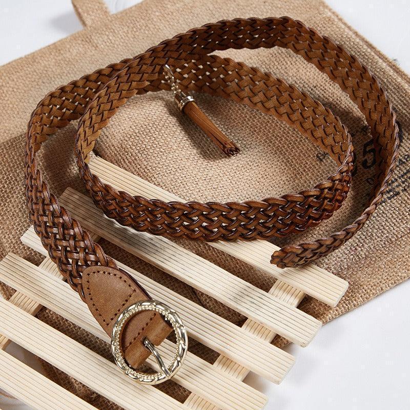 Durable Braided Leather Belt For Women, Kara Model - Leather Purse Backpack