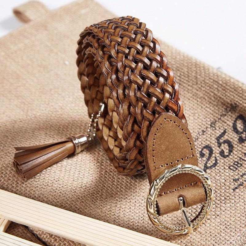 Durable Braided Leather Belt For Women, Kara Model - Leather Purse Backpack