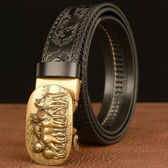 Esprit Animal Belt With Wolf Pack Pattern, Scott Model - Leather Purse Backpack
