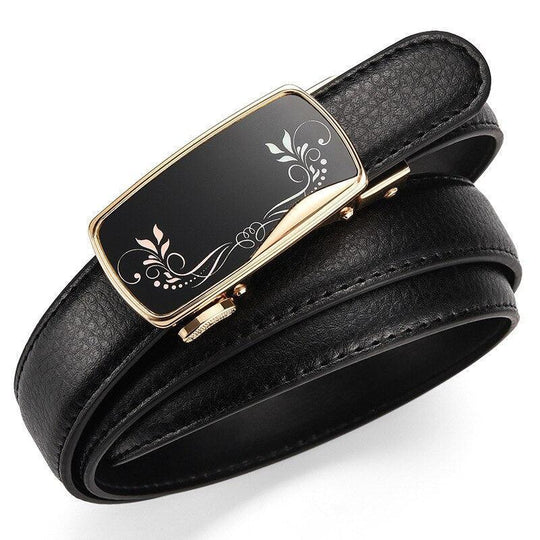 Women's Belt With Gold Automatic Buckle, Grigol Model - Leather Purse Backpack