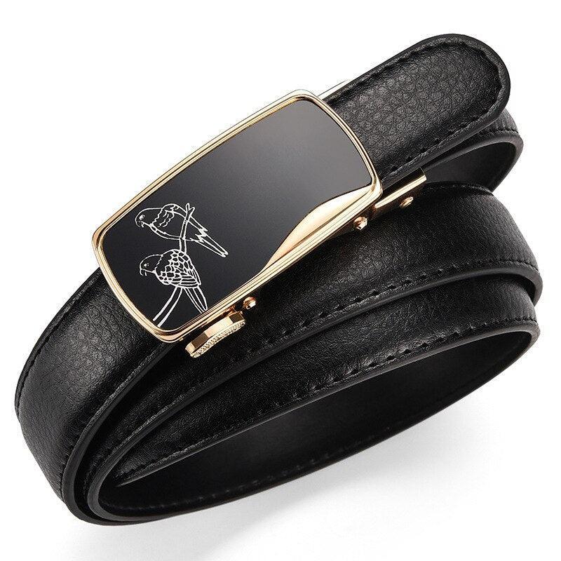 Women's Belt With Gold Automatic Buckle, Grigol Model - Leather Purse Backpack