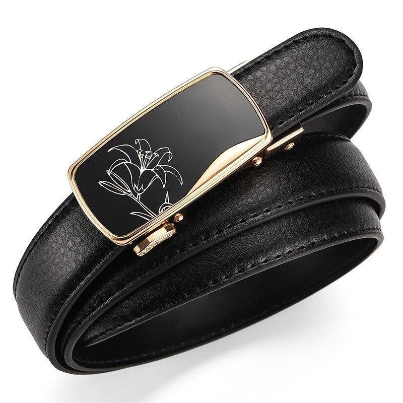 Women's Belt With Gold Automatic Buckle, Grigol Model - Leather Purse Backpack
