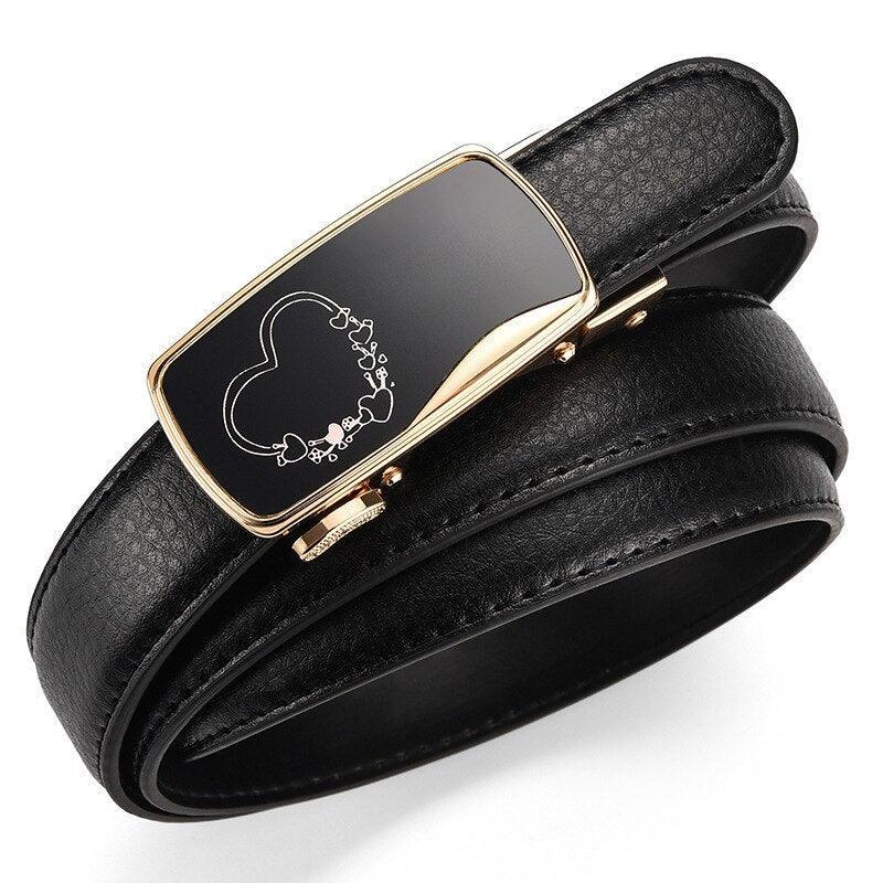 Women's Belt With Gold Automatic Buckle, Grigol Model - Leather Purse Backpack
