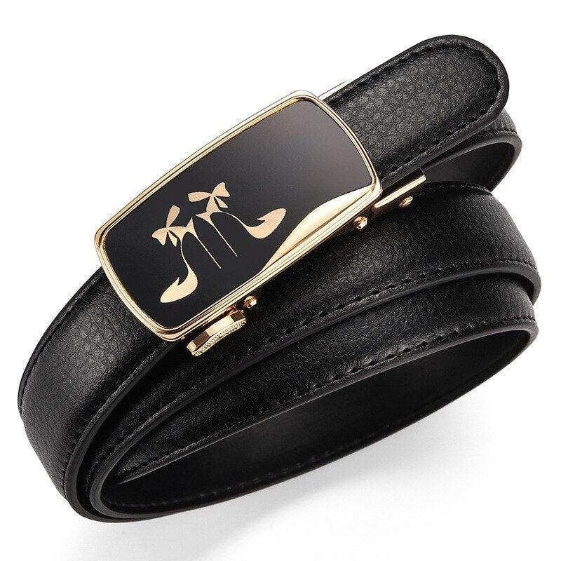 Women's Belt With Gold Automatic Buckle, Grigol Model - Leather Purse Backpack