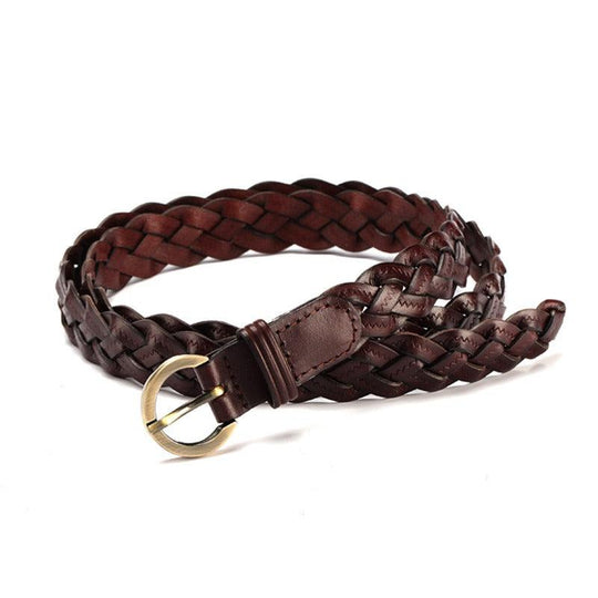 Thin Braided Leather Belt For Women, Jeanett Model - Leather Purse Backpack