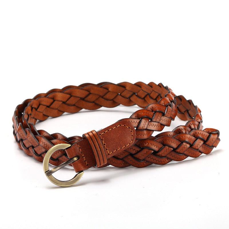 Thin Braided Leather Belt For Women, Jeanett Model - Leather Purse Backpack