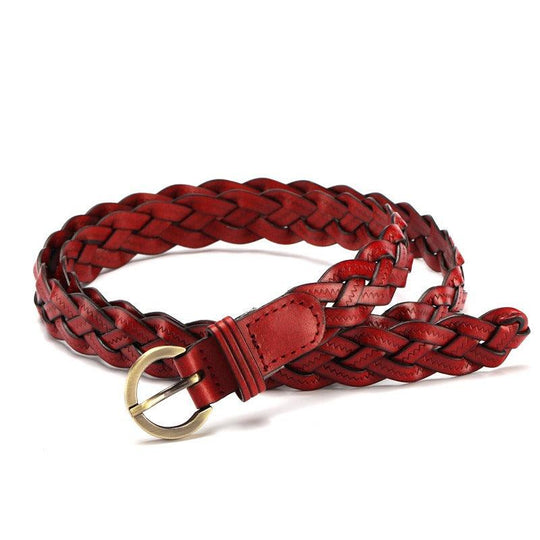 Thin Braided Leather Belt For Women, Jeanett Model - Leather Purse Backpack