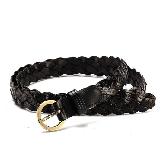 Thin Braided Leather Belt For Women, Jeanett Model - Leather Purse Backpack