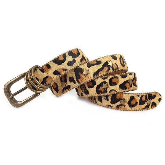 Leopard Print Belt and Star Rivets For Women, Nahuel Model - Leather Purse Backpack