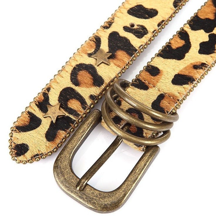 Leopard Print Belt and Star Rivets For Women, Nahuel Model - Leather Purse Backpack