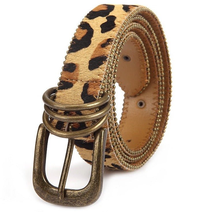 Leopard Print Belt and Star Rivets For Women, Nahuel Model - Leather Purse Backpack