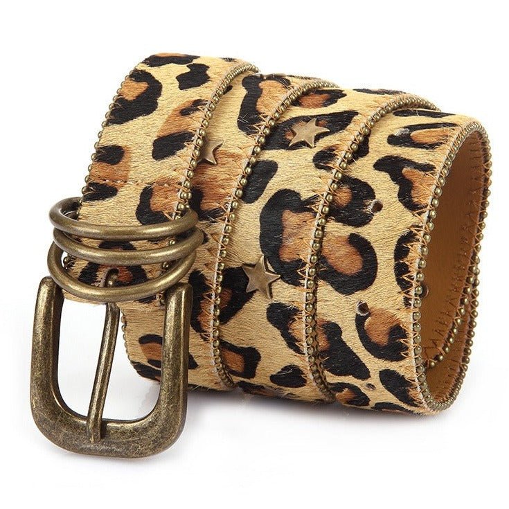 Leopard Print Belt and Star Rivets For Women, Nahuel Model - Leather Purse Backpack