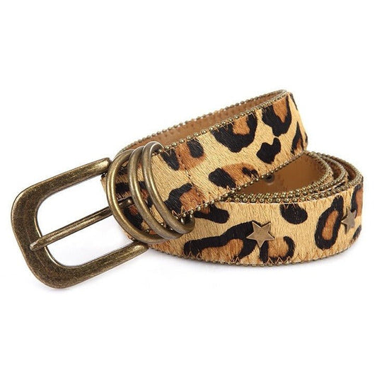 Leopard Print Belt and Star Rivets For Women, Nahuel Model - Leather Purse Backpack