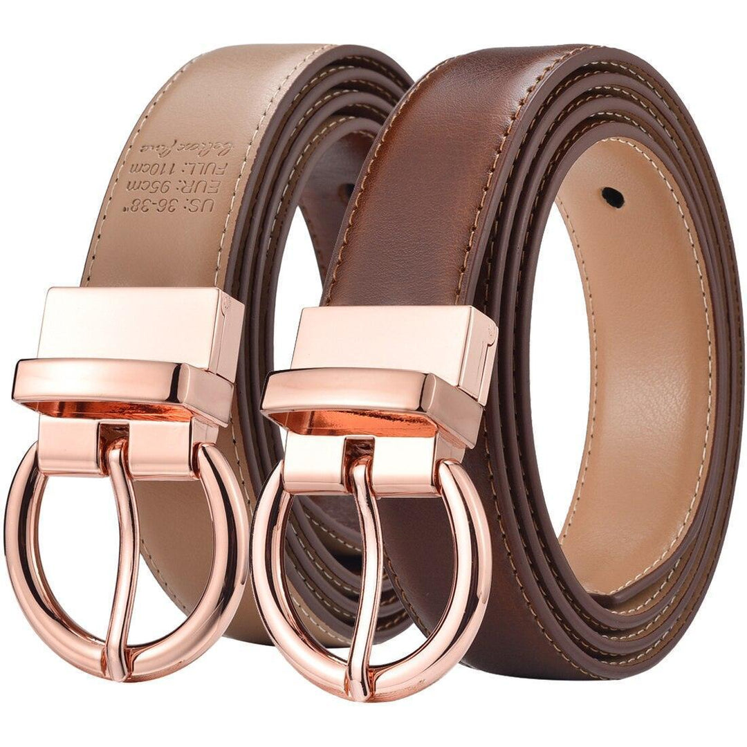 Reversible 2 in 1 Leather Belt, Rose Gold Buckle, Chloé Model - Leather Purse Backpack