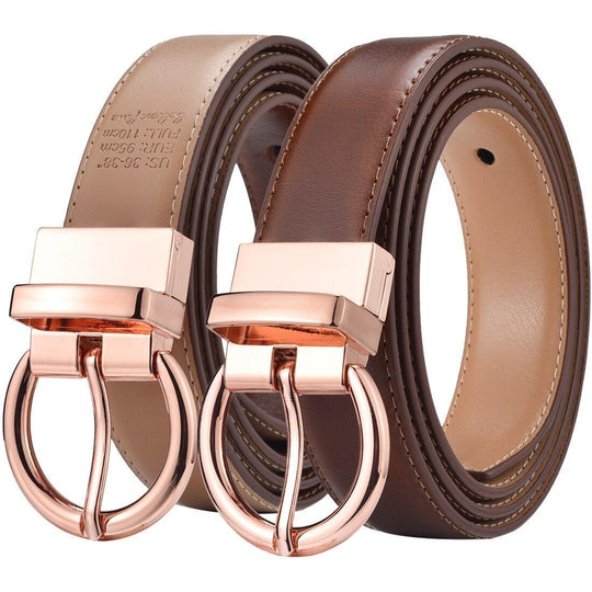 Reversible 2 in 1 Leather Belt, Rose Gold Buckle, Chloé Model - Leather Purse Backpack