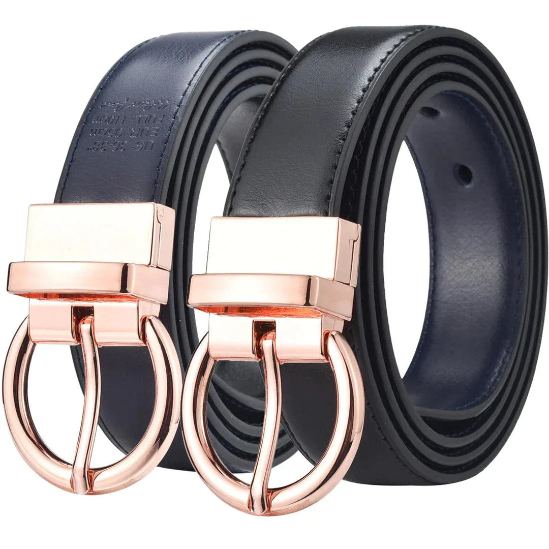 Reversible 2 in 1 Leather Belt, Rose Gold Buckle, Chloé Model - Leather Purse Backpack