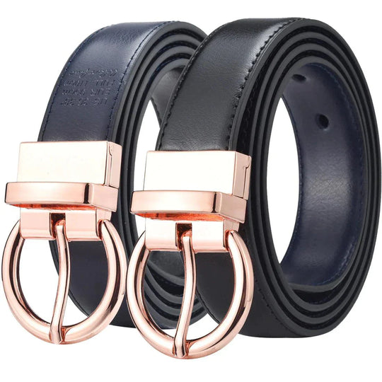 Reversible 2 in 1 Leather Belt, Rose Gold Buckle, Chloé Model - Leather Purse Backpack