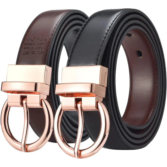 Reversible 2 in 1 Leather Belt, Rose Gold Buckle, Chloé Model - Leather Purse Backpack