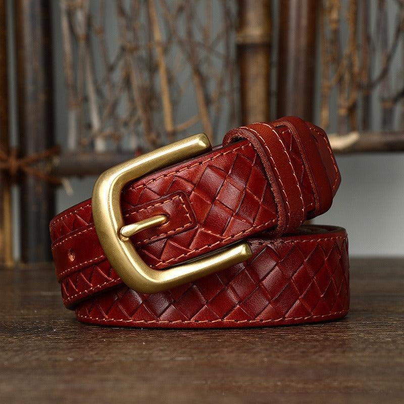 Durable Braided Leather Belt For Women, Romuald Model - Leather Purse Backpack