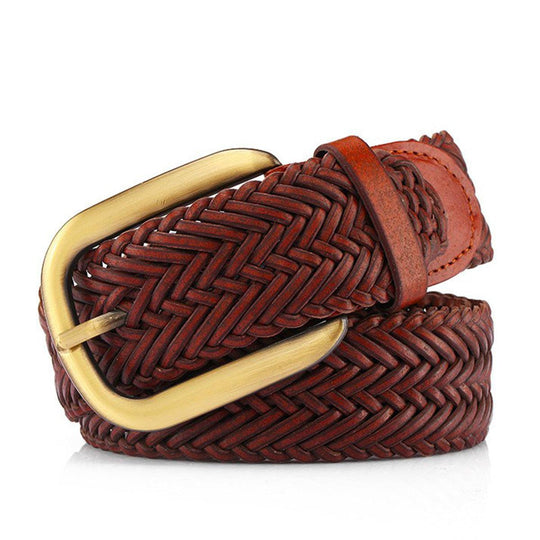 Braided Leather Belt For Women With Gold Buckle, Nancy Model - Leather Purse Backpack