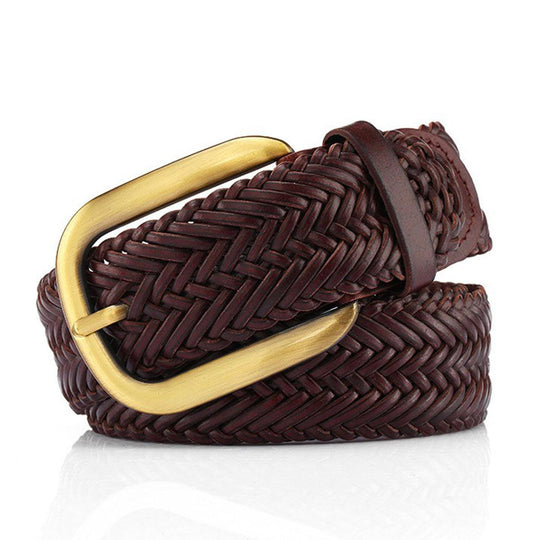 Braided Leather Belt For Women With Gold Buckle, Nancy Model - Leather Purse Backpack