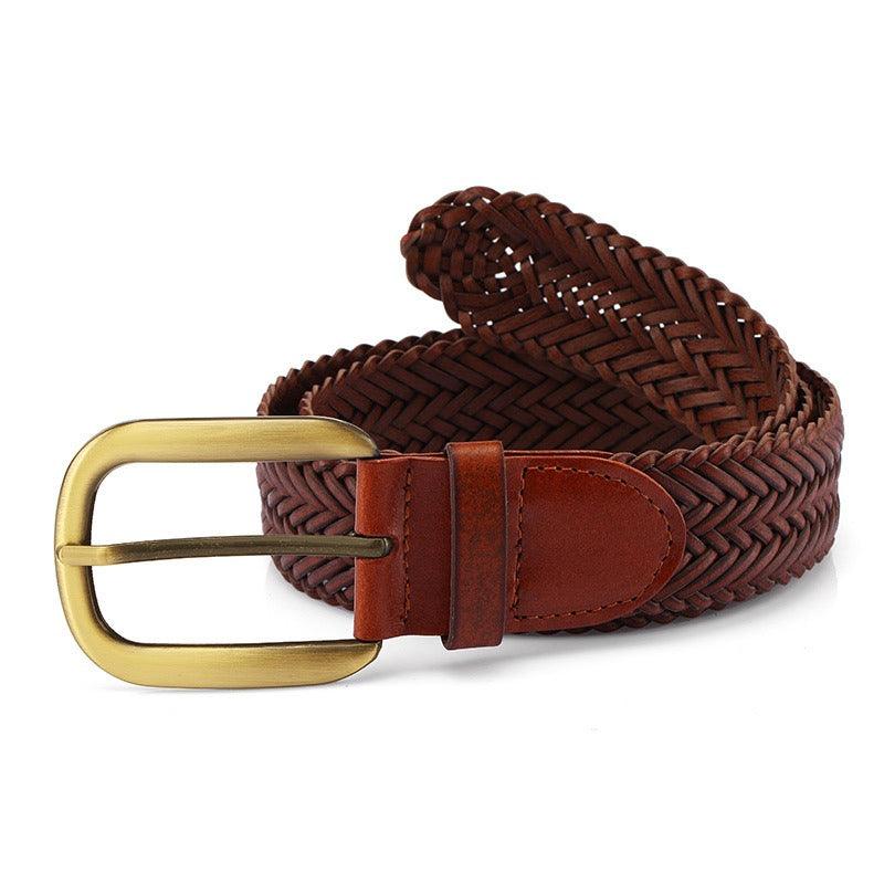 Braided Leather Belt For Women With Gold Buckle, Nancy Model - Leather Purse Backpack
